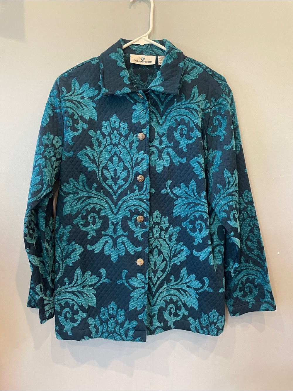 Two toned blue  Damask Quilted Jacket medium like new